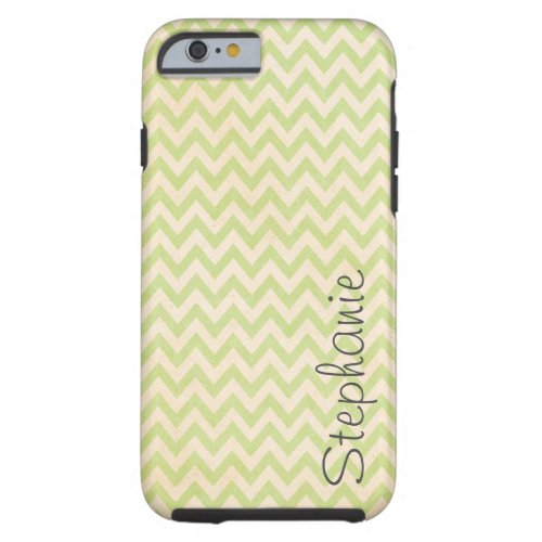 Trendy Chevron GreenMint Pattern with name Tough iPhone 6 Case