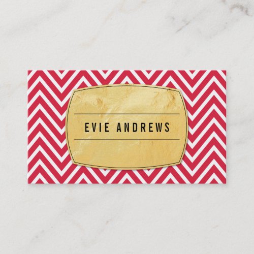 TRENDY chevron pattern gold foil badge bright red Business Card Templates
