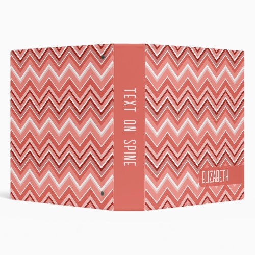 Trendy Chevron Pattern large name block coral 3 Ring Binder