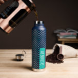 Trendy Chevron Pattern large name block teal green Water Bottle<br><div class="desc">A bold, graphic design with teal green and aqua zig zags with a fun color block to add your name or any text. The thin chevron pattern is a modern, minimal pattern with a punch of color. You can add a name, monogram or other custom text. If you need to...</div>