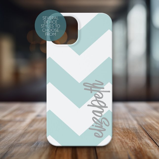 Trendy Chevron Pattern with huge calligraphy name Iphone Case (Personalized Phone Case - Pick Your Device Style and Customize the Design)