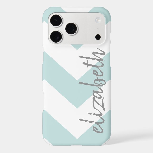 Trendy Chevron Pattern with name - pastel blue Case-Mate iPhone Case (Back)