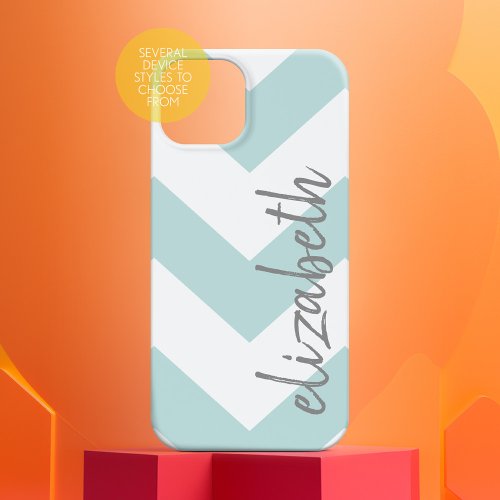Trendy Chevron Pattern with name _ pastel blue Case_Mate iPhone 14 Case