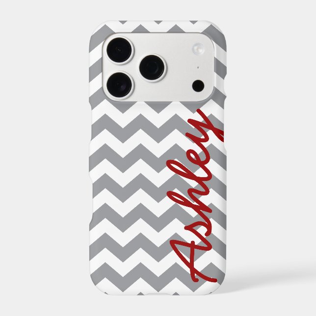 Trendy Chevron Pattern with name - red gray Case-Mate iPhone Case (Back)
