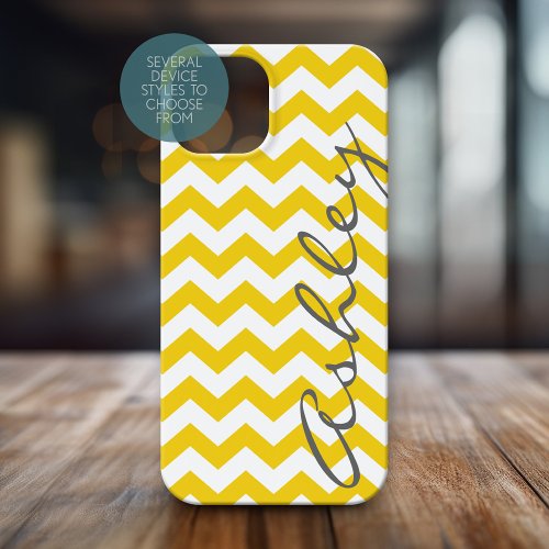 Trendy Chevron Pattern with name _ yellow gray Case_Mate iPhone 14 Case