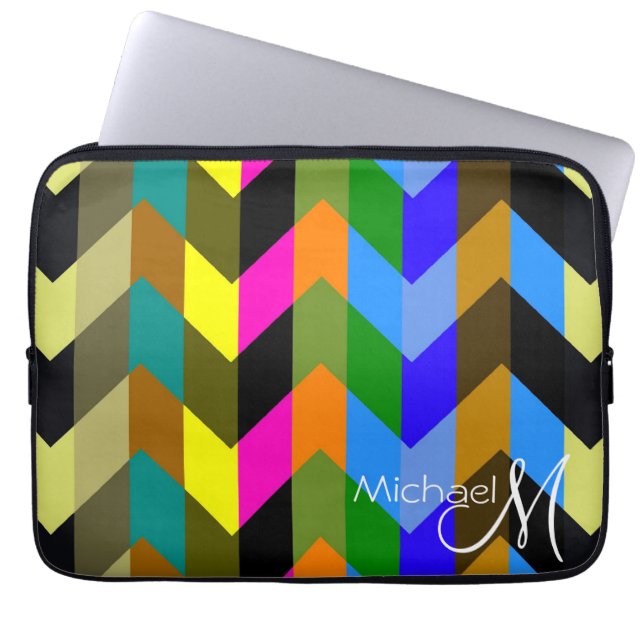 Trendy Chevron Zigzag Custom Monogram 6 Laptop Sleeve (Front)