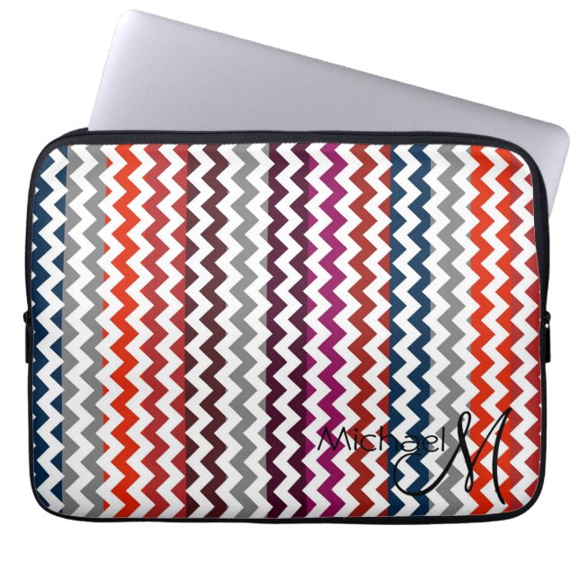 Trendy Chevron Zigzag Custom Monogram Laptop Sleeve (Front)