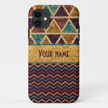 Trendy Chevrons Triangles Faux Gold Foil Glitter Iphone 11 Case by glamgoodies at Zazzle