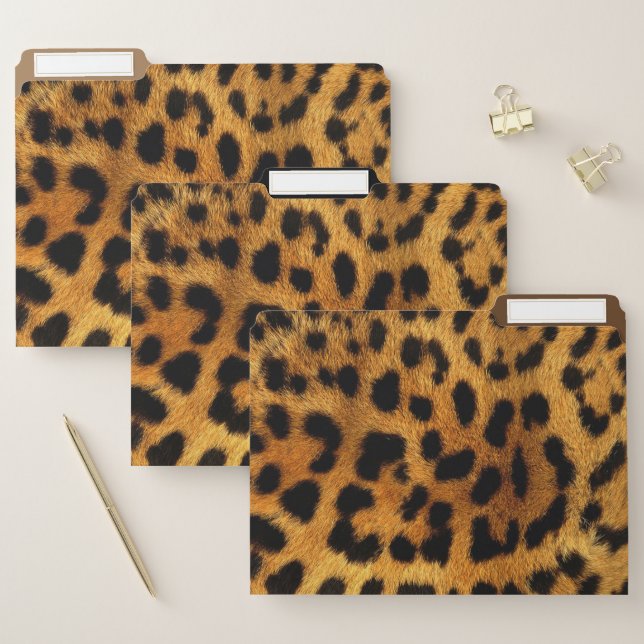 trendy chic animal pattern brown leopard print file folder (Set)