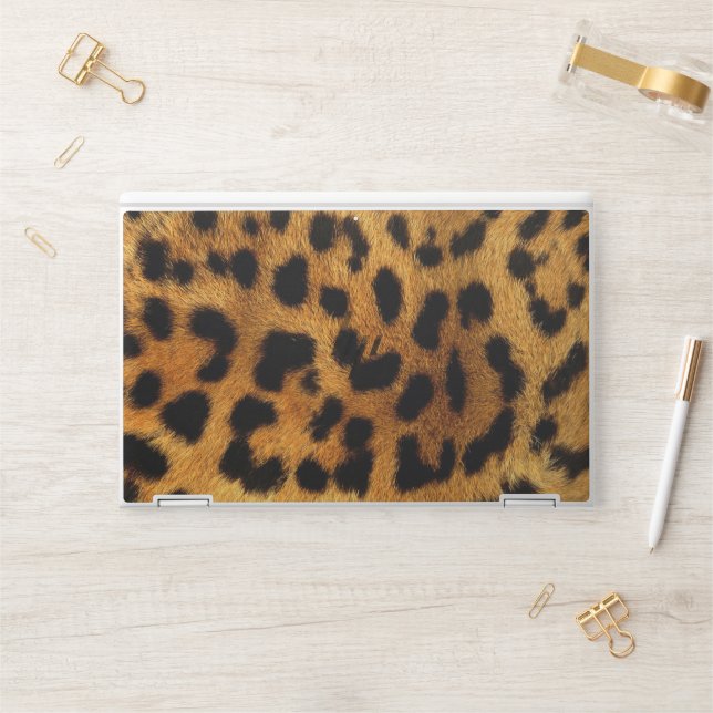 trendy chic animal pattern brown leopard print HP laptop skin (Desk)