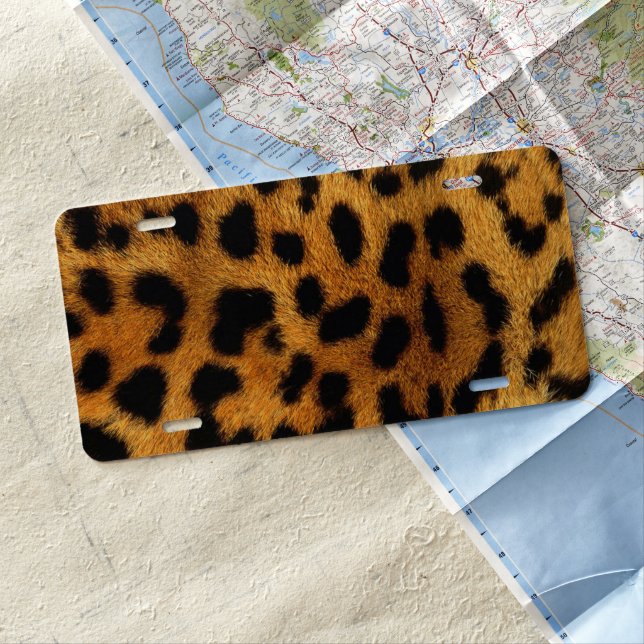 trendy chic animal pattern brown leopard print license plate (In Situ)