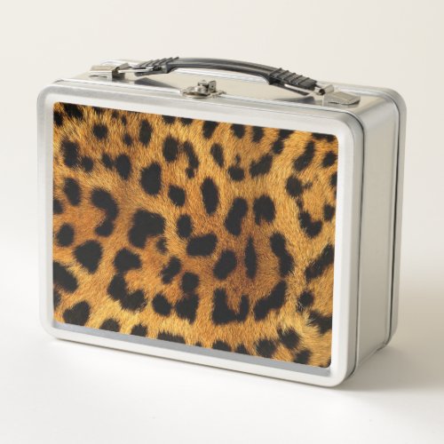 trendy chic animal pattern brown leopard print metal lunch box