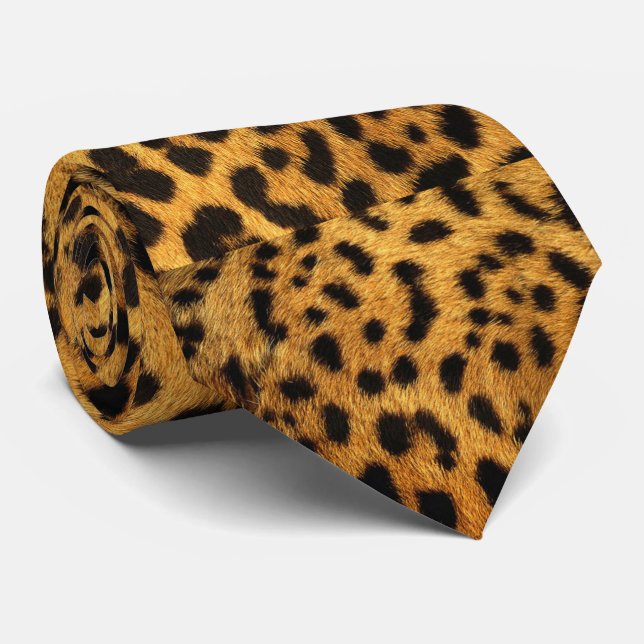 trendy chic animal pattern brown leopard print neck tie (Rolled)