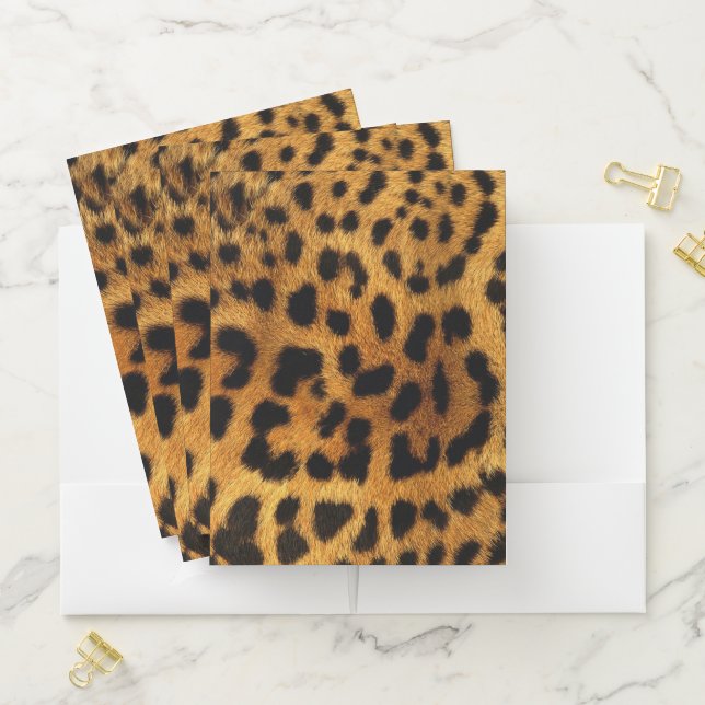 trendy chic animal pattern brown leopard print pocket folder (In Situ)