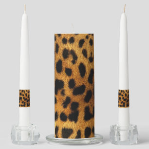 trendy chic animal pattern brown leopard print unity candle set