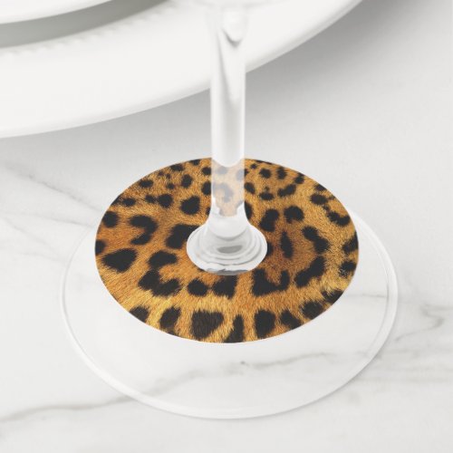 trendy chic animal pattern brown leopard print wine glass tag