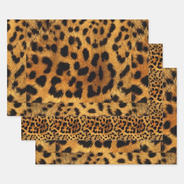 trendy chic animal pattern brown leopard print wrapping paper sheets (Set)
