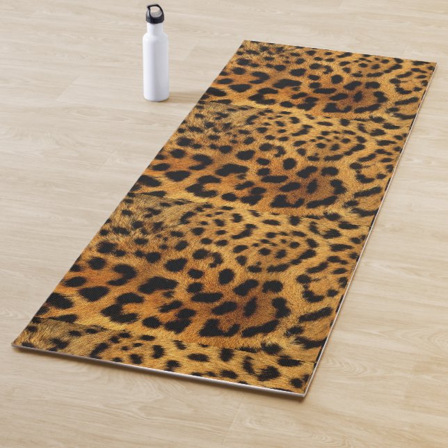 trendy chic animal pattern brown leopard print yoga mat (In Situ)