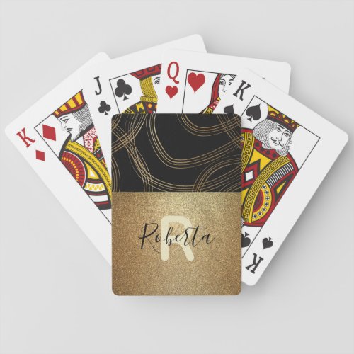 Trendy Chic Black And Bronze Glitter Glam Custom Poker Cards