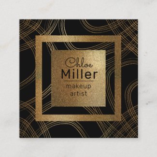 Trendy Chic Black And Bronze Glitter Makeup Artist Square Business Card