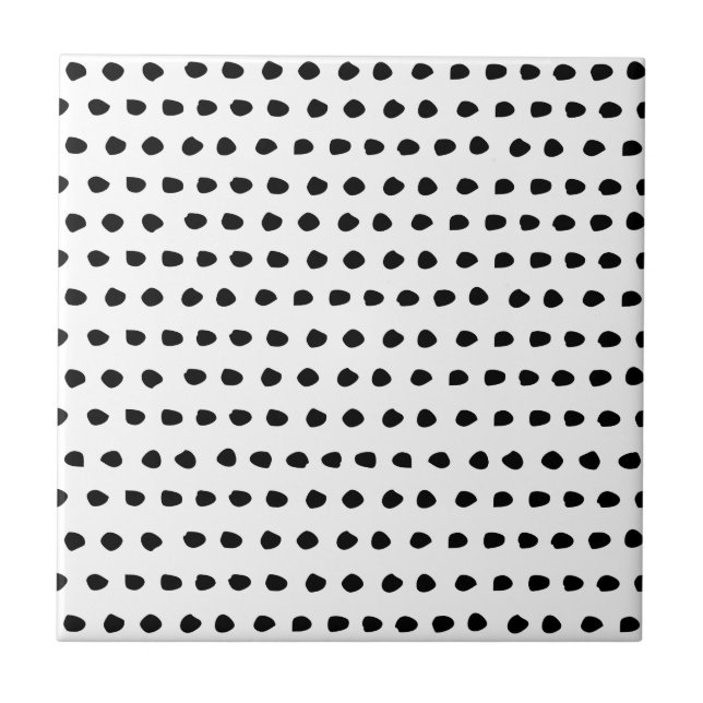 Trendy Chic Black and White Dots Pattern Ceramic Tile (Front)