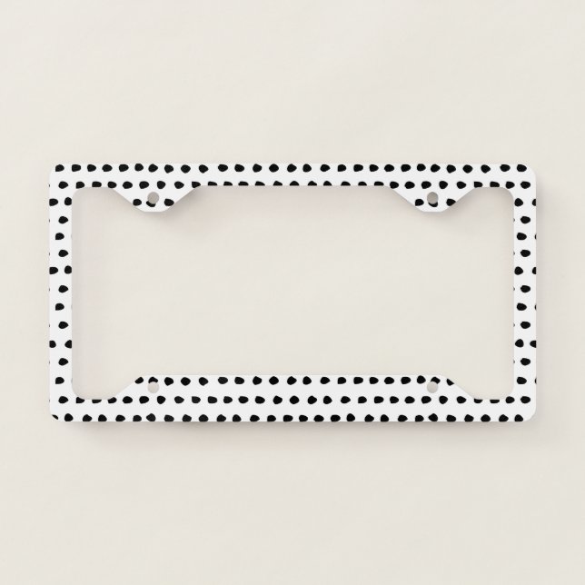 Trendy Chic Black and White Dots Pattern License Plate Frame (Front)