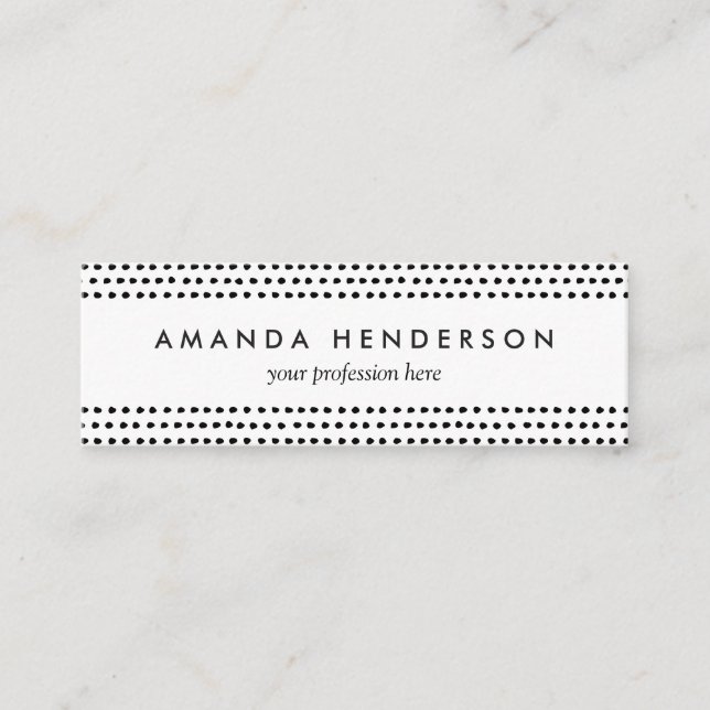Trendy Chic Black and White Dots Pattern Mini Business Card (Front)