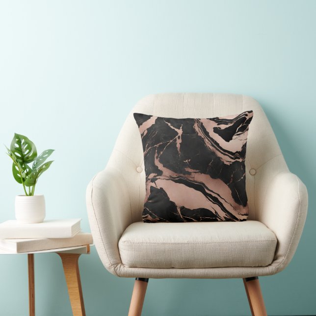 Trendy Chic Black Rose Gold Marble Throw Pillow (Chair)
