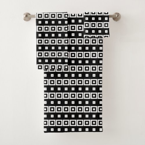 Trendy Chic Black  White Op Art Geometric Pattern Bath Towel Set