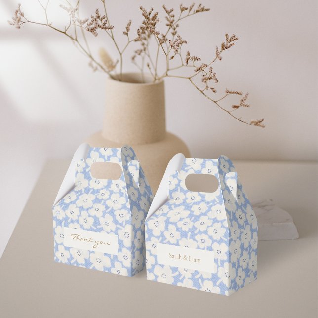 Trendy Chic Blue and White Floral Wedding  Favor Boxes (Creator Uploaded)