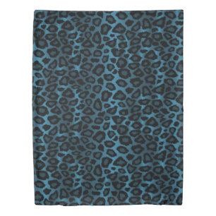 Trendy Chic Blue & Black Leopard Print Duvet Cover