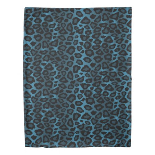 Trendy Chic Blue  Black Leopard Print Duvet Cover