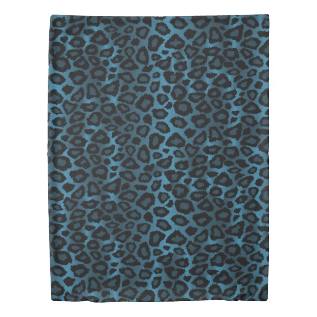 Trendy Chic Blue & Black Leopard Print Duvet Cover (Front)