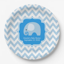 Trendy Chic Blue Elephant Baby Boy Shower Chevron Paper Plates