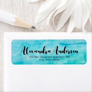 Trendy Chic Blue Turquoise Watercolor Fancy Script