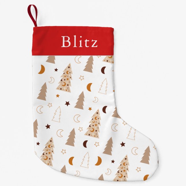 Trendy Chic Boho Christmas Tree Small Christmas Stocking (Front)