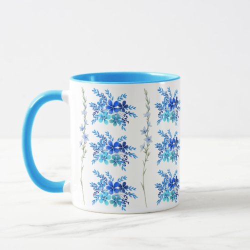 Trendy Chic Botanical Blue Watercolor Flowers Mug