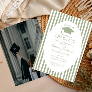 Trendy Chic Bow Minimalist Stripe Graduation Invitation
