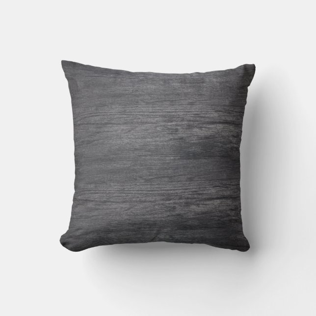 Trendy Chic Charcoal Wood Textured Throw Pillow (Front)
