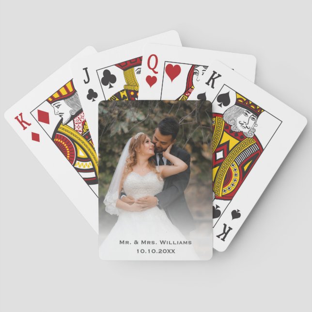 Trendy Chic Classic Bride And Groom Wedding Photo Poker Cards (Back)