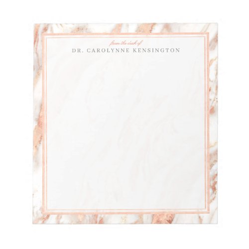 Trendy Chic Copper Rose Gold Foil Marble Notepad