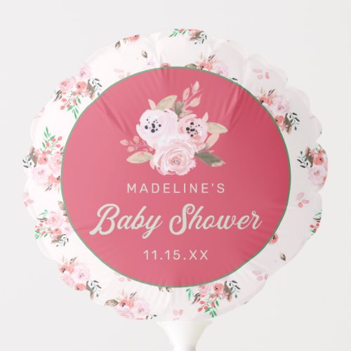 Trendy Chic Coral  Blush Pink Floral Baby Shower Balloon