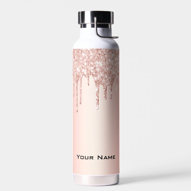 Trendy Chic Cute Rose Gold Custom Name Water Bottle (Left)