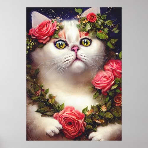 Trendy Chic Floral Cat Decoupage Poster Paper