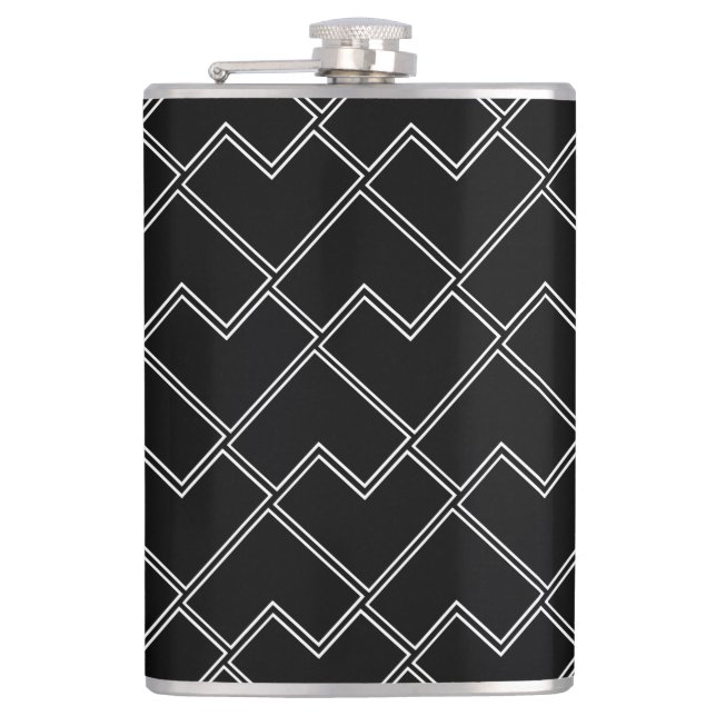 Trendy Chic Geometric Black And White Flask (Front)