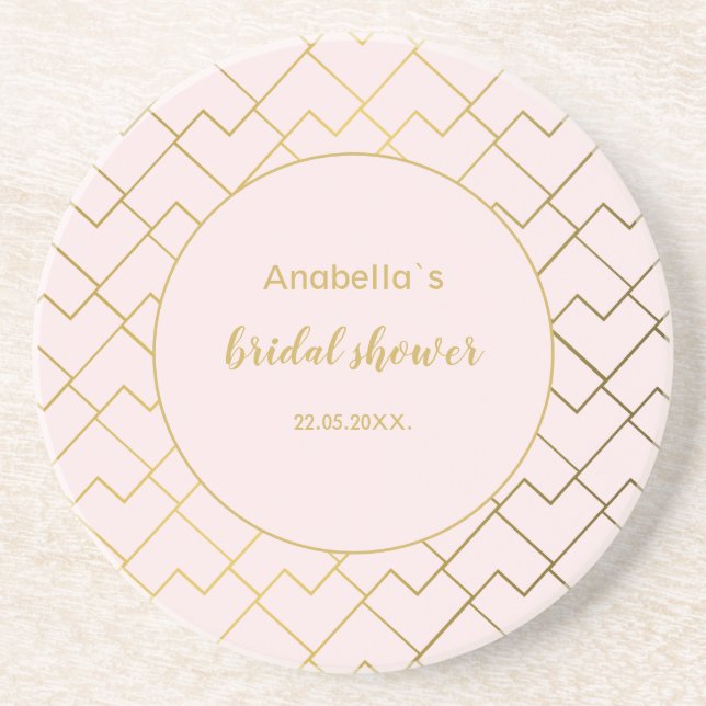Trendy Chic Geometric Golden Blush Pink Coaster (Front)