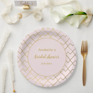 Trendy Chic Geometric Golden Blush Pink Paper Plates