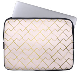 Trendy Chic Geometric Golden Blush Tiles Laptop Sleeve