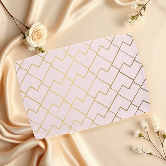 Trendy Chic Geometric Golden Blush Tiles Pattern Pillow Case (Creator Uploaded)