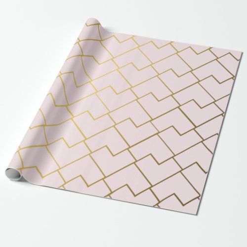 Trendy Chic Geometric Golden Blush Tiles Wrapping Paper